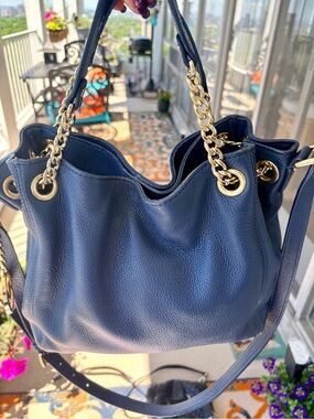 Michael Kors blue leather bag with gold hardware